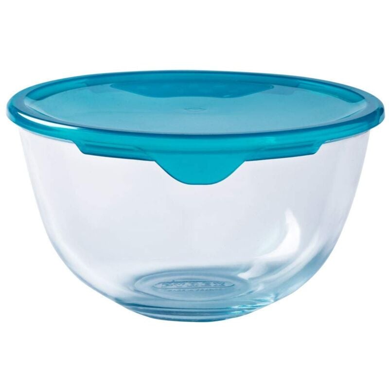 foto del prodotto classic ciotola di vetro ad alta resistenza con coperchio, trasparente blu, 1 l pyrex