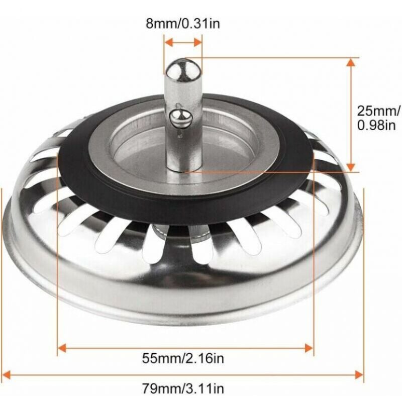 foto del prodotto classico cestello di scarico 79,3 mm, set di 2 tappi per lavello cucina in acciaio inox, filtro universale per lavello cucina, tappo
