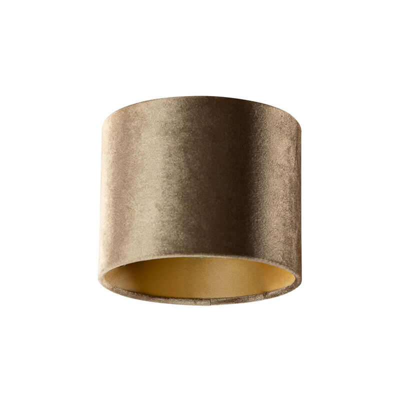 foto del prodotto classico cotone paralume in velluto bronzo con interno oro 18 18 14 , tondo adatto per lampada a sospensione e da terra - qazqa