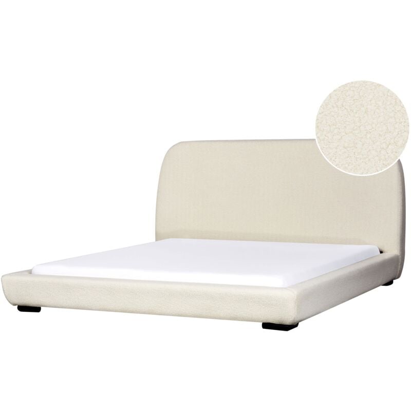 foto del prodotto classico letto boucle imbottito con testiera letto 180 x 200 cm a doghe crema roisel