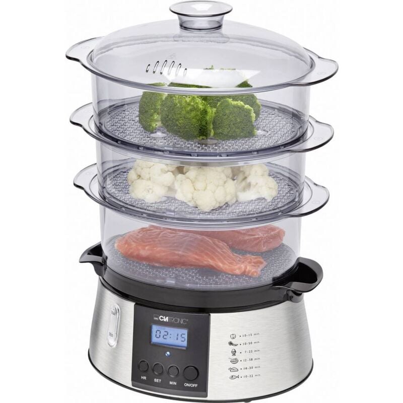 foto del prodotto clatronic dg3547 vaporiera con display , funzione timer acciaio inox, nero