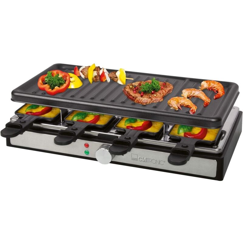 foto del prodotto clatronic raclette per 8 persone con piastra rimovibile raclette grill con rivestimento antiaderente incl. 8 padelle raclettes con alloggiamento