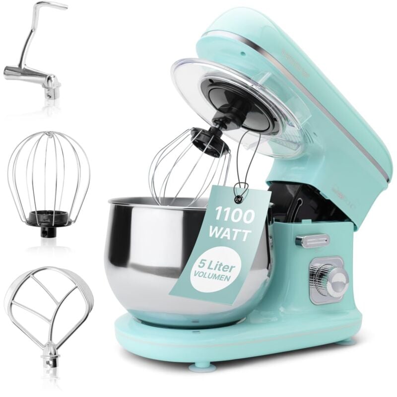 foto del prodotto clatronic robot da cucina retr da cuocere 5 l con potente motore da 1100 w gancio e frusta retro impastatrice con apertura di ricarica km 3711,