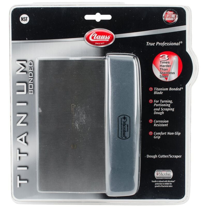 foto del prodotto clauss 18743 raschietto per pasta in acciaio inox, impugnatura in plastica, spessore 0,6 mm, grigio