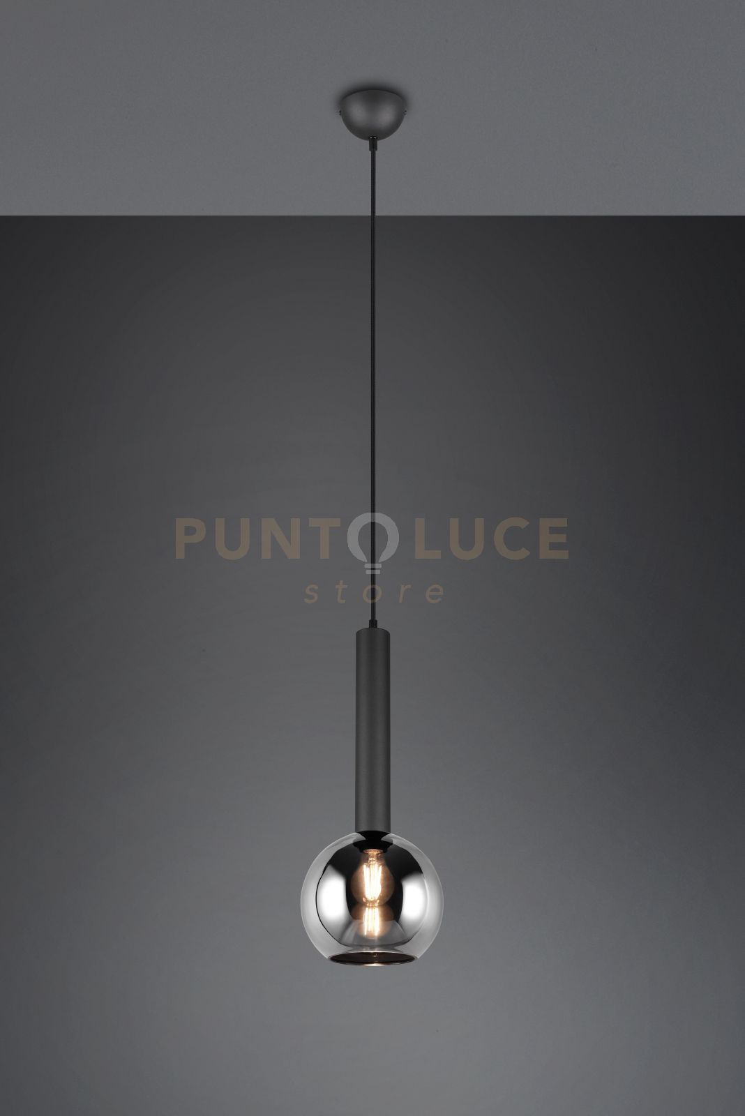 foto del prodotto clayton sospensione metallo nero vetro fume cromato d. 20cm 1 luce attacco e27