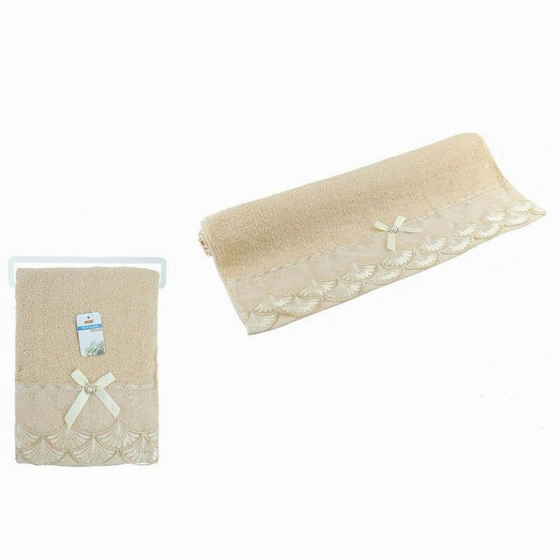 foto del prodotto cleafe asciugamano bagno telo cotone morbido decorato 70x140 cm 380gr beige scuro 79510 