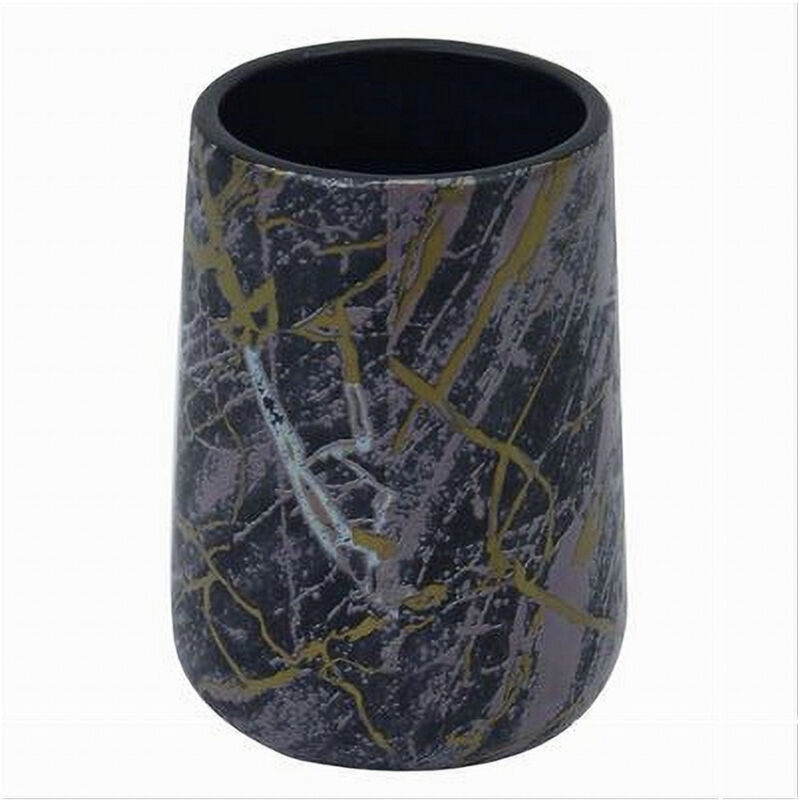 foto del prodotto cleafe bicchiere porta spazzolini dentifricio bagno effetto marmorizzato nero oro 59892 