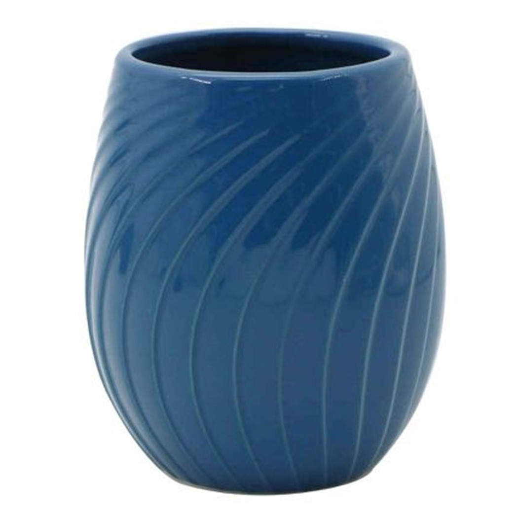 foto del prodotto cleafe bicchiere porta spazzolini in ceramica rigata blu accessori arredo bagno 79955 