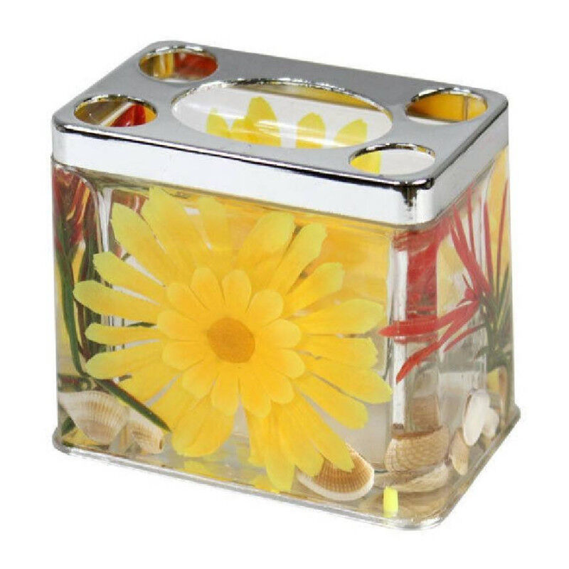 foto del prodotto cleafe bicchiere porta spazzolino decorazione a fiori gialli accessorio arredo bagno 
