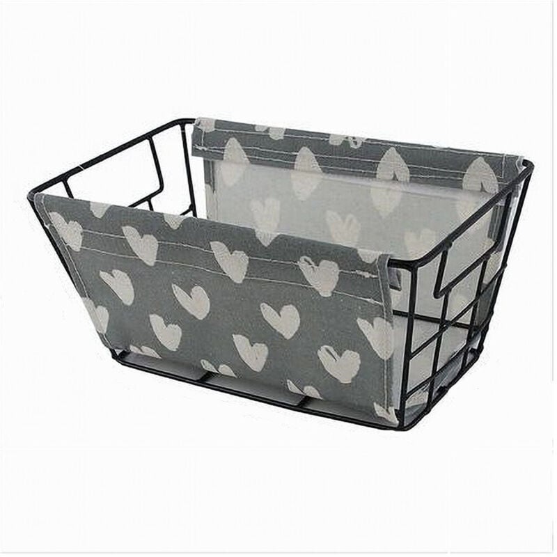 foto del prodotto cleafe - cesto porta oggetti in ferro tessuto stampa a cuori con manici 25x15x12 cm 10615 -