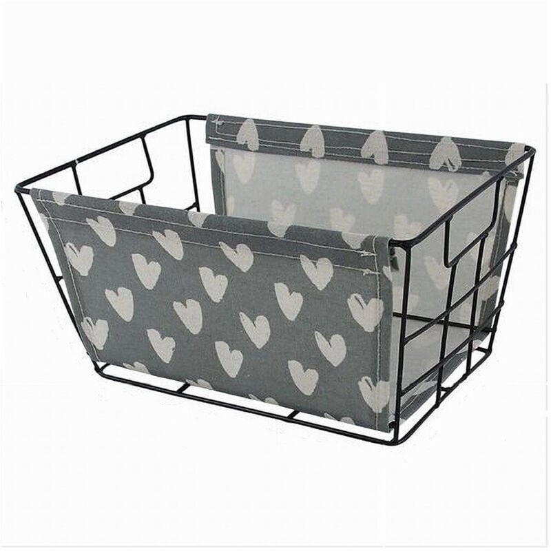 foto del prodotto cleafe - cesto porta oggetti in ferro tessuto stampa a cuori con manici 30x20x15 cm 10618 -