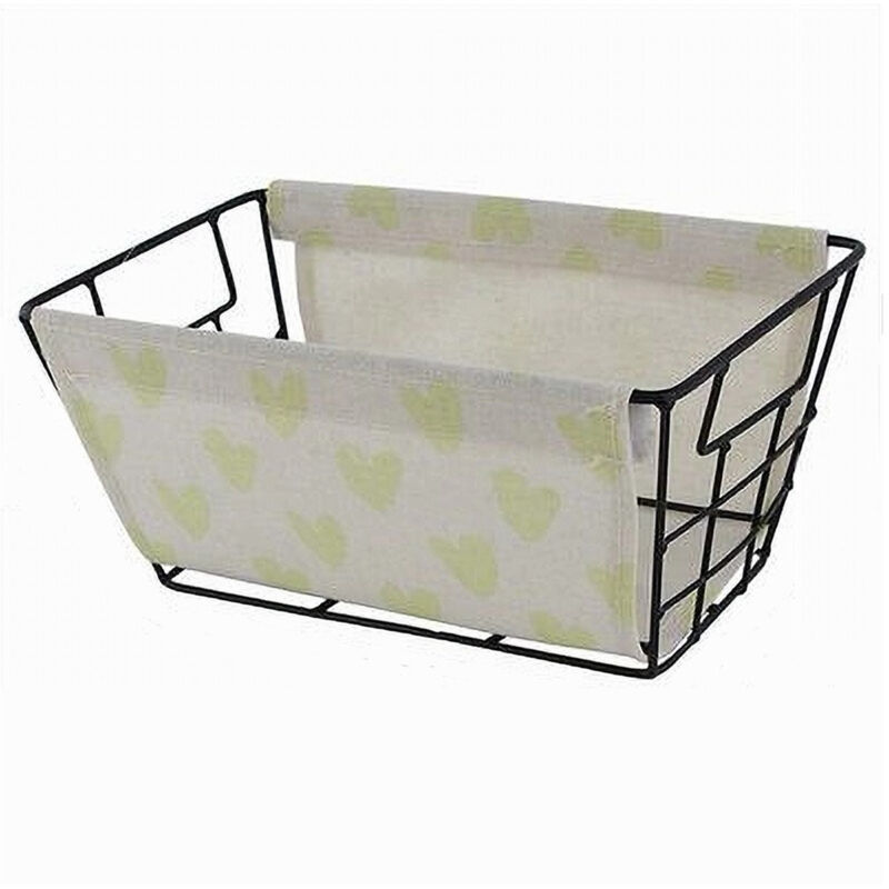 foto del prodotto cleafe cesto portaoggetti in ferro tessuto stampa a cuori galli manici 25x15x12cm 10614 