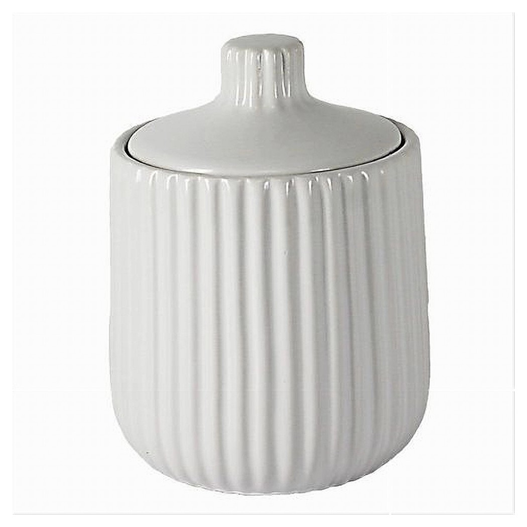 foto del prodotto cleafe contenitore porta cotton fioc decoro pliss bianco rotondo organizer bagno 10329 