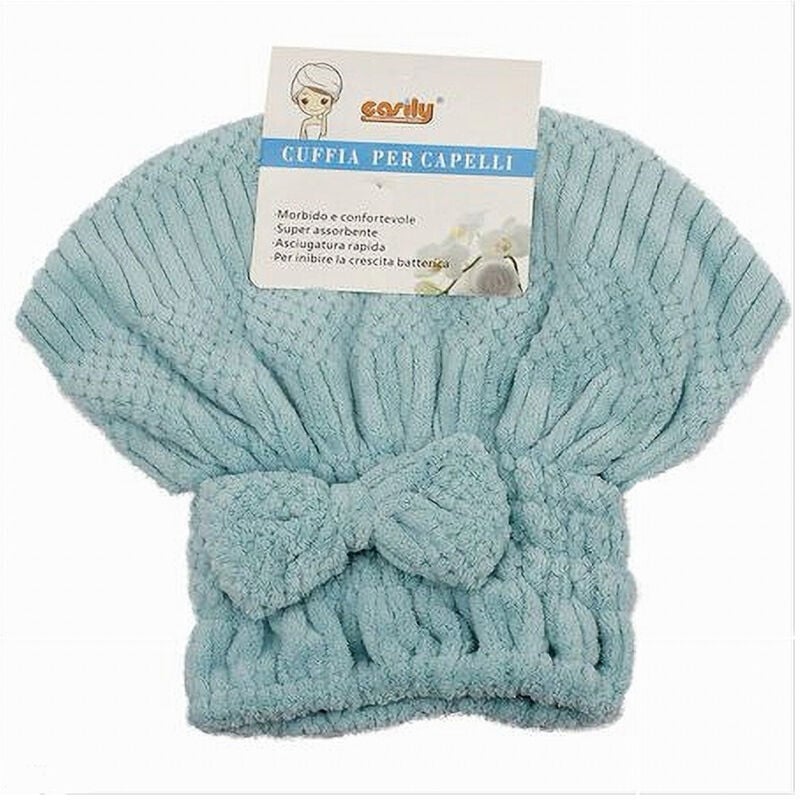 foto del prodotto cleafe cuffia asciuga capelli asciugamano doccia morbido assorbente fiocco azzurro 79628 