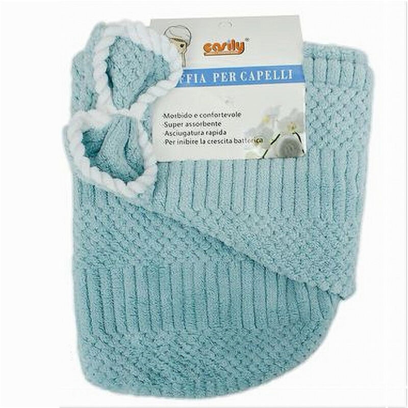 foto del prodotto cleafe cuffia asciugamano shampoo bagno doccia asciuga capelli fiocchetto azzurro 79634 