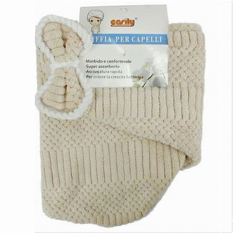 foto del prodotto cleafe cuffia asciugamano shampoo bagno doccia asciuga capelli fiocchetto beige 79633 