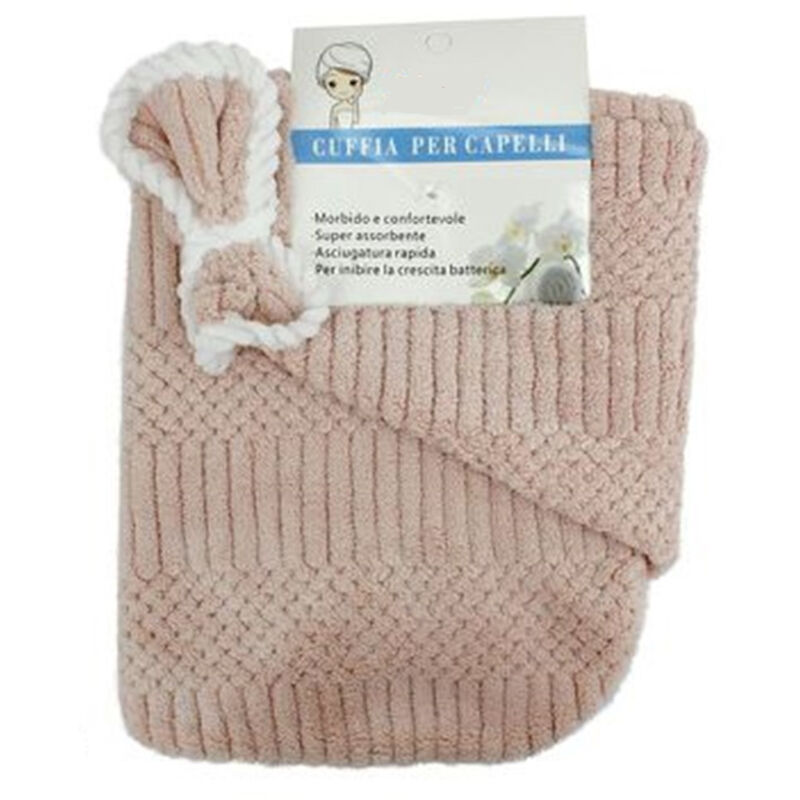 foto del prodotto cleafe cuffia asciugamano shampoo bagno doccia asciuga capelli fiocchetto rosa 79631 