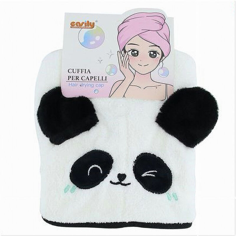foto del prodotto cleafe cuffia per capelli asciugamano assorbente shampoo bagno doccia asciuga panda 10732 