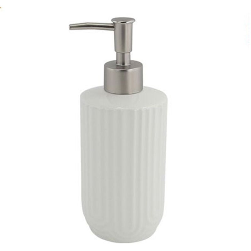 foto del prodotto cleafe dispenser distributore sapone liquido per arredo bagno in ceramica rigata bianca 87802 