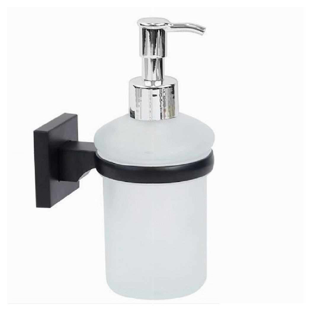 foto del prodotto cleafe dispenser dosatore erogatore sapone da muro parete nero in acciaio vetro bagno 