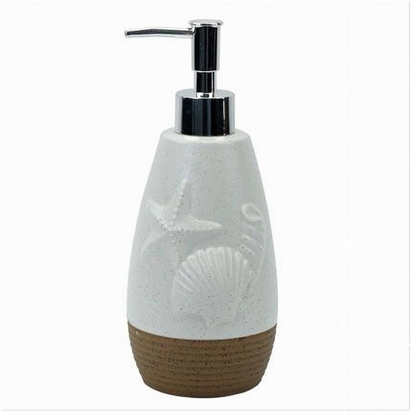 foto del prodotto cleafe dispenser per sapone liquido bianco decoro marino base rigata marrone bagno 79268 