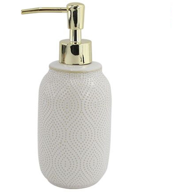 foto del prodotto cleafe dispenser porta sapone liquido bagno bianco design etnico con pompa dorata 87790 