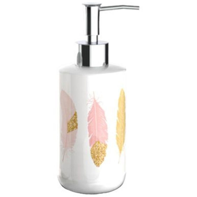 foto del prodotto cleafe dispenser porta sapone liquido bianco con piume accessori per arredo bagno 69793 