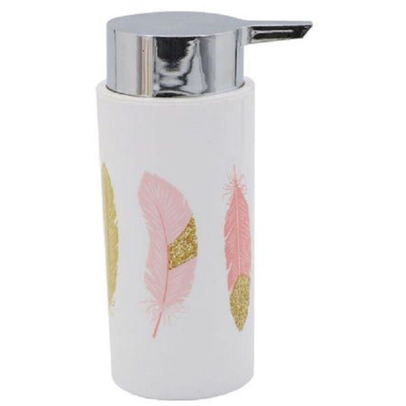 foto del prodotto cleafe dispenser porta sapone liquido cilindrico piume bianco in plastica 15,6cm 69798 
