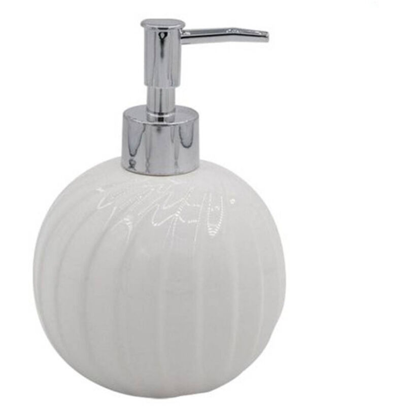 foto del prodotto cleafe dispenser porta sapone liquido sferico ceramica rigata bianco arredo bagno 79957 