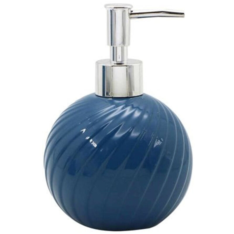 foto del prodotto cleafe dispenser porta sapone liquido sferico in ceramica rigata blu arredo bagno 79954 