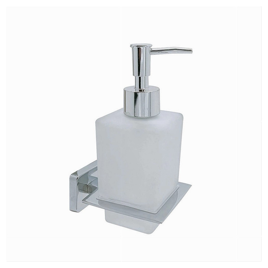 foto del prodotto cleafe dispenser sapone cubico da muro in acciaio vetro satinato 16cm arredo bagno 87215 