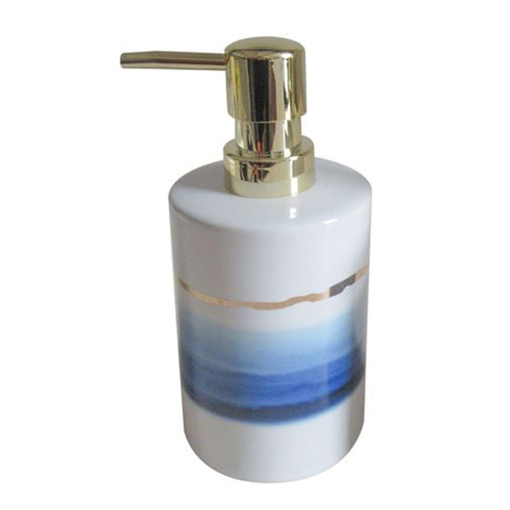 foto del prodotto cleafe dispenser sapone liquido con sfumature blu azzurre riga oro arredo bagno 59865 