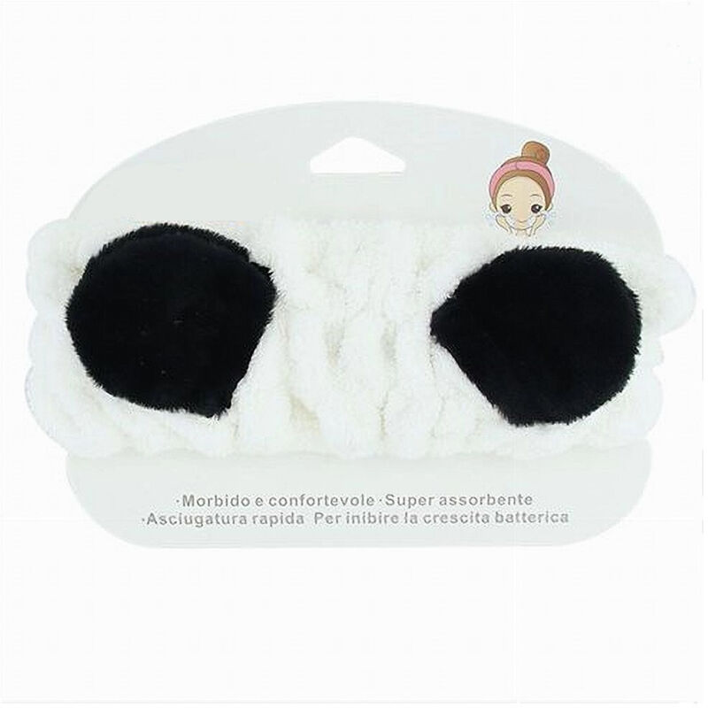 foto del prodotto cleafe fascia capelli doccia shampoo trucco asciugamano spugna con orecchie panda 10731 