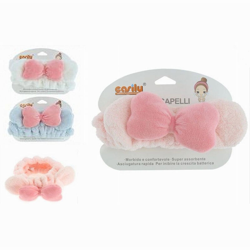 foto del prodotto cleafe fascia capelli doccia shampoo trucco spugna con orecchie fiocco 3 colori 10739 
