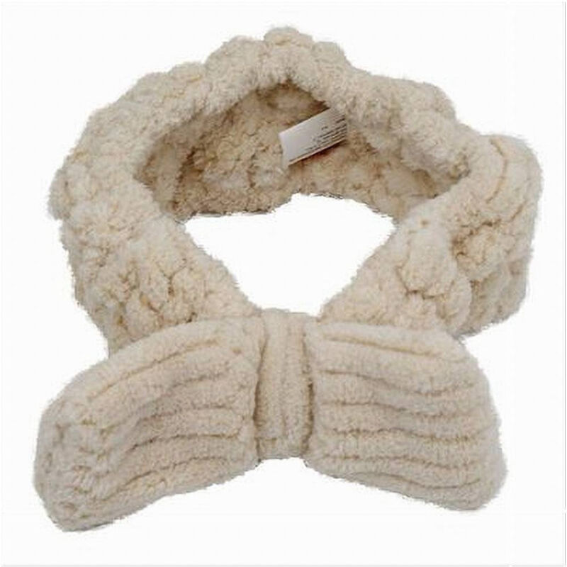 foto del prodotto cleafe fascia per capelli doccia shampoo asciugamano trucco spugna fiocco beige 79621 