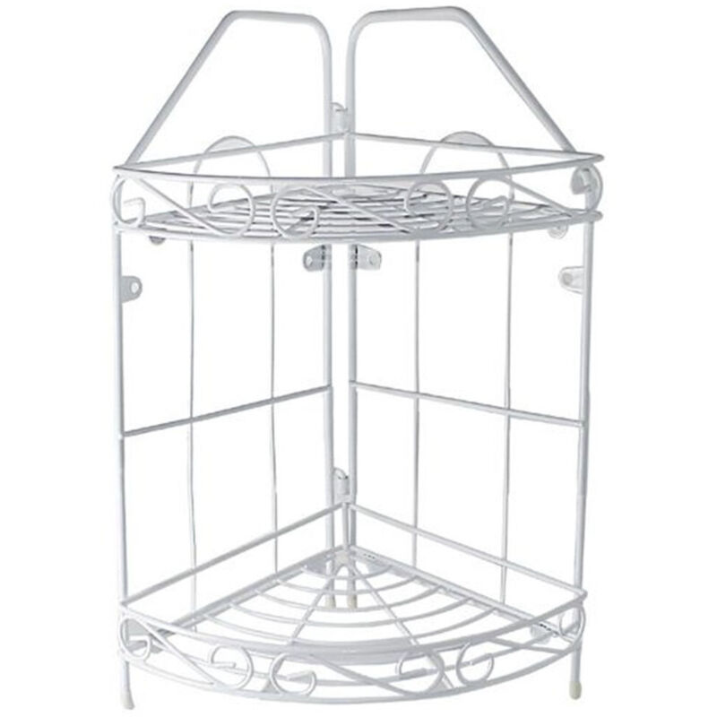 foto del prodotto cleafe - mensola angolare angoliera 2 ripiani porta oggetti bagno metallo bianco 52527 -