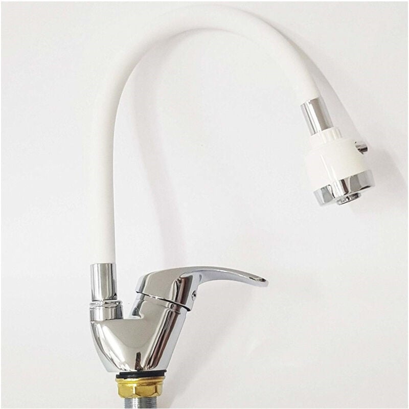 foto del prodotto cleafe miscelatore lavello colore bianco cromato lavandino doccetta flessibile snake 