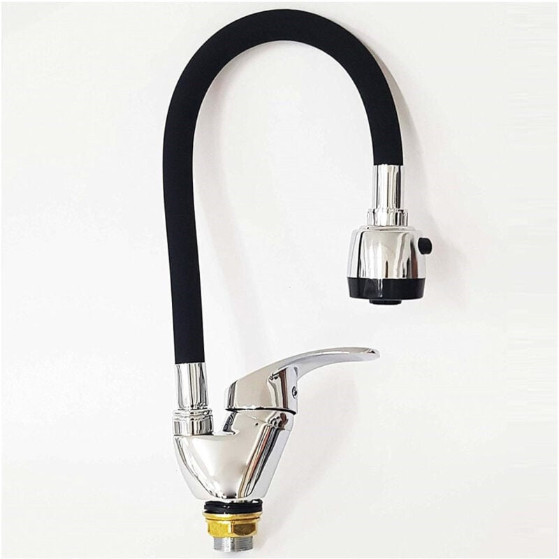 foto del prodotto cleafe miscelatore lavello colore nero cromato lavandino doccetta flessibile girevole 