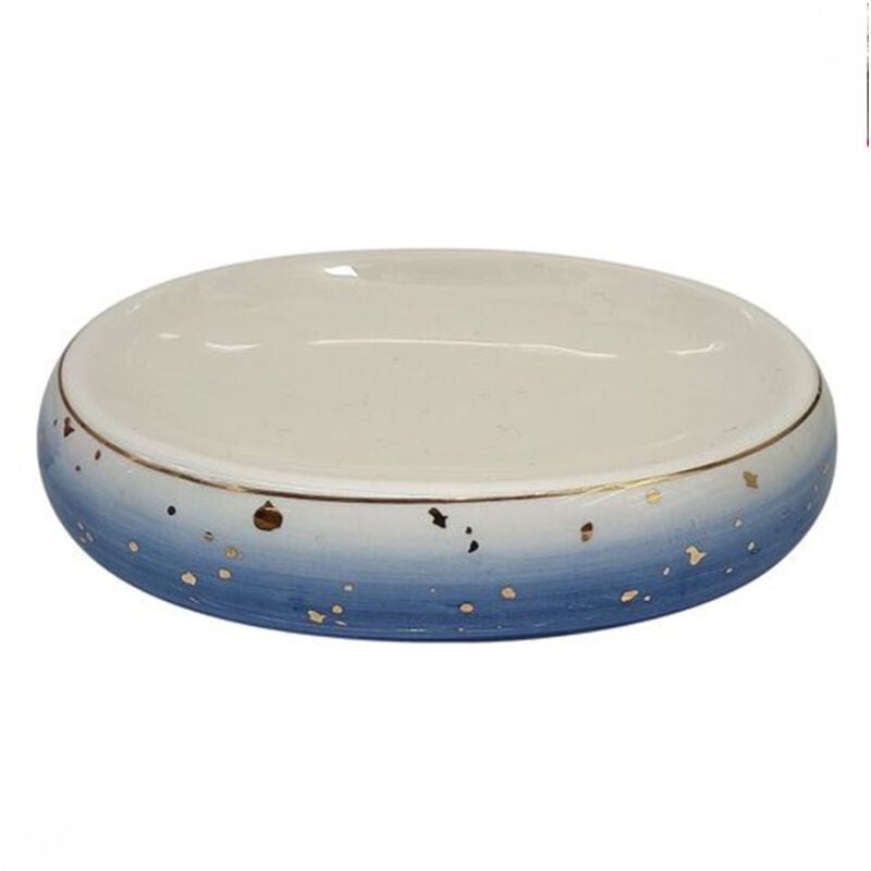 foto del prodotto cleafe piatto piattino porta sapone saponetta bagno in ceramica bianco blu arredo 79968 