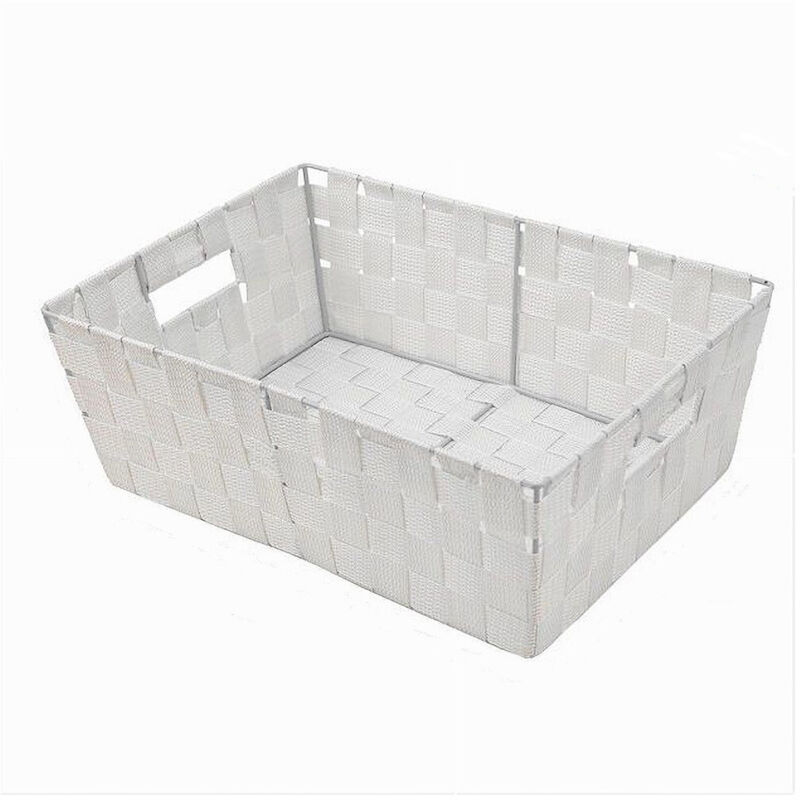 foto del prodotto cleafe porta oggetti cesto in tessuto intrecciato 38x26x13 cm con maniglie bianco 79031 