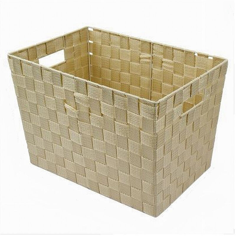 foto del prodotto cleafe porta oggetti cesto in tessuto intrecciato 38x26x25 cm con maniglie beige 79039 