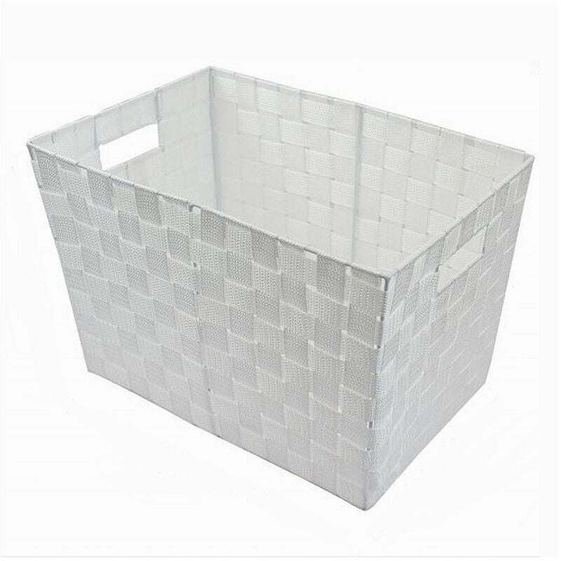 foto del prodotto cleafe porta oggetti cesto in tessuto intrecciato 38x26x25 cm con maniglie bianco 79037 
