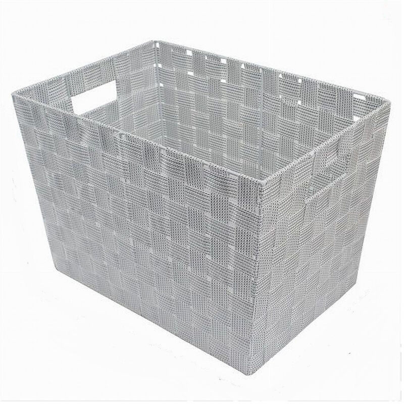 foto del prodotto cleafe porta oggetti cesto tessuto intrecciato 38x26x25 cm maniglie grigio chiaro 79036 
