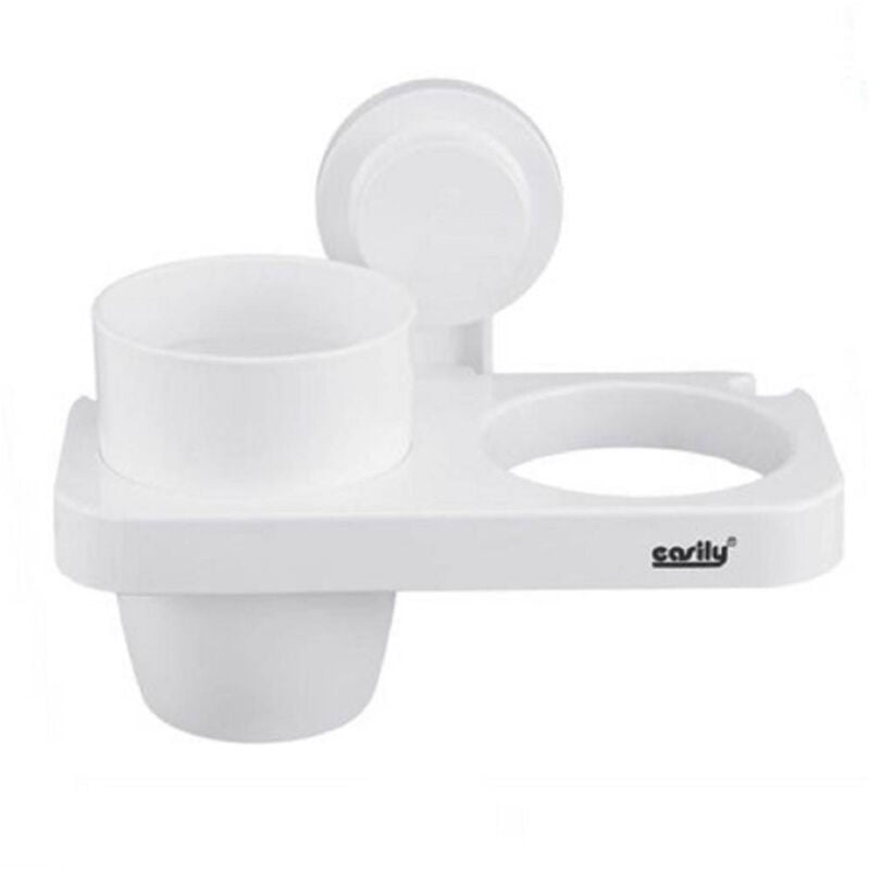 foto del prodotto cleafe porta phon con bicchiere porta spazzolini a ventosa bianco accessori bagno 59547 
