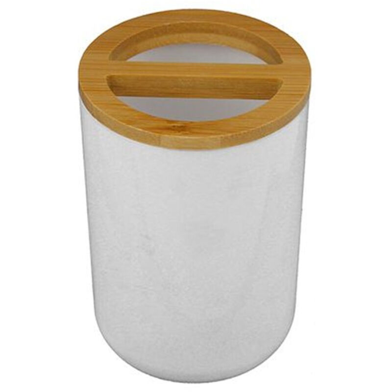 foto del prodotto cleafe porta spazzolini bicchiere accessori bagno 2 fori bianco legno contenitore 69478 