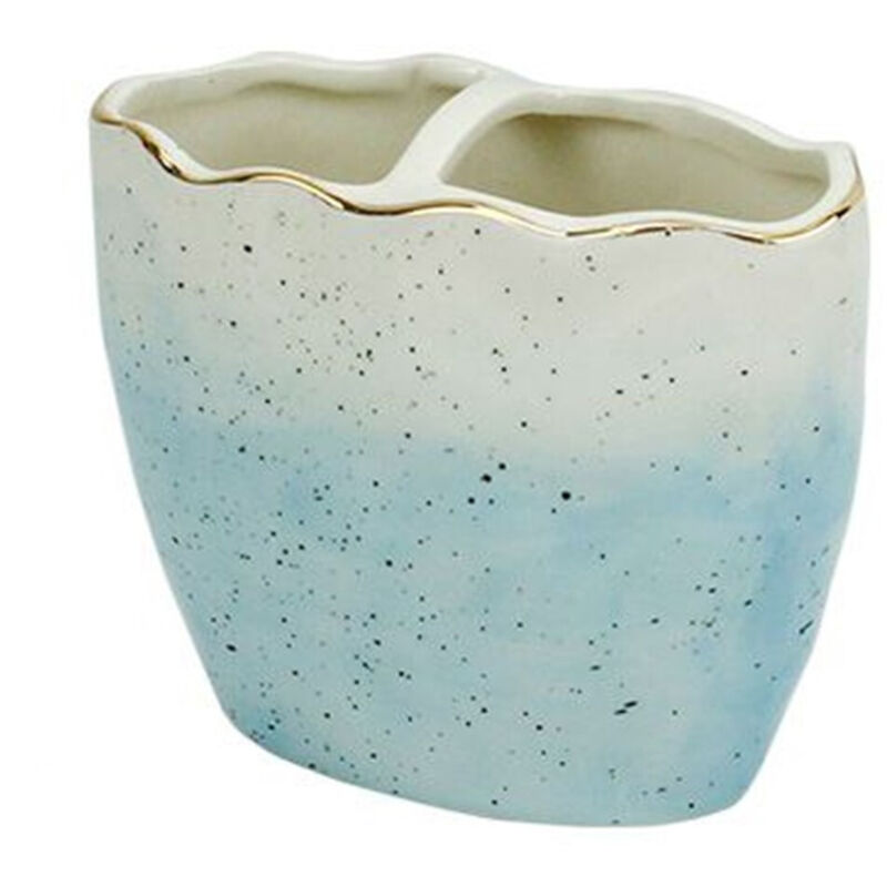 foto del prodotto cleafe - porta spazzolini bicchiere bagno 2 fori bianco azzurro con effetto pietra 79273 -