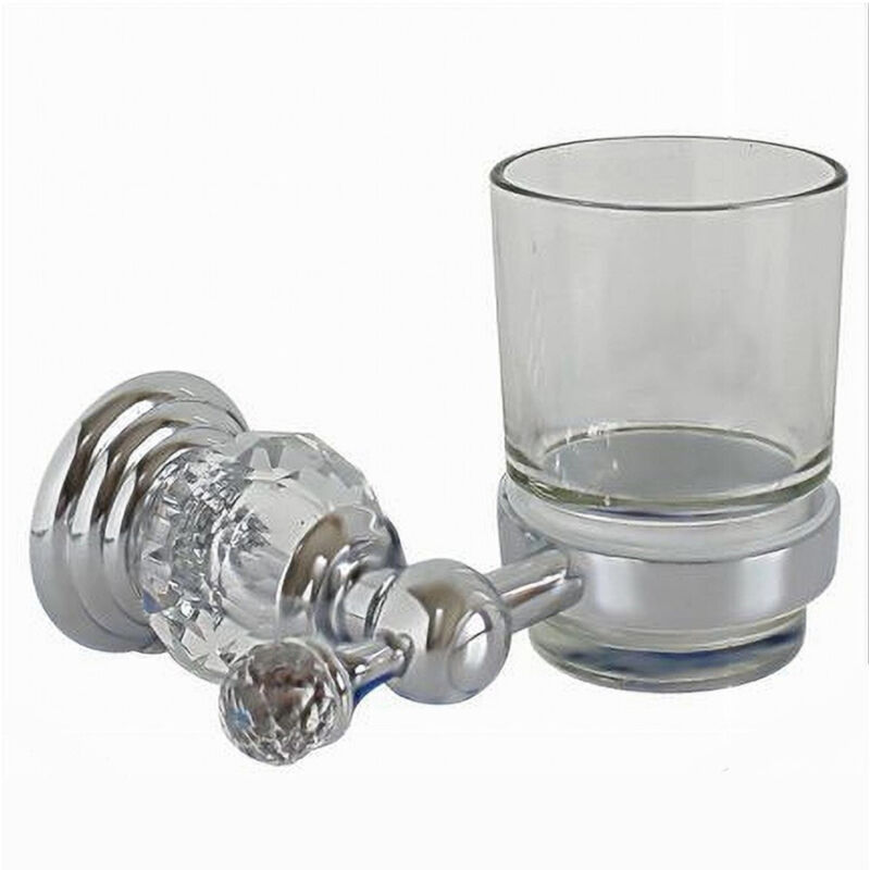 foto del prodotto cleafe porta spazzolini dentifricio con bicchiere in vetro a parete bagno crystal 52822 