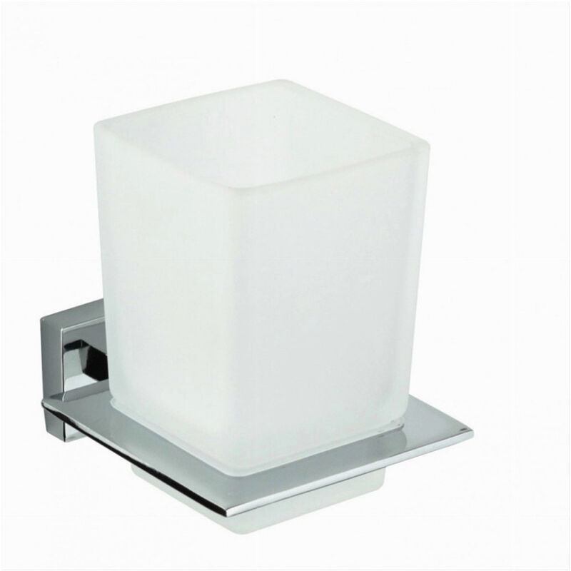 foto del prodotto cleafe porta spazzolini dentifricio con bicchiere vetro parete arredo bagno cubo 87213 