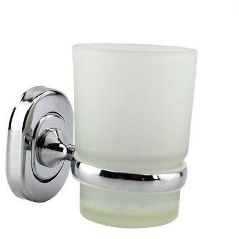 foto del prodotto cleafe porta spazzolini dentifricio con bicchiere vetro satinato a parete bagno 69182 