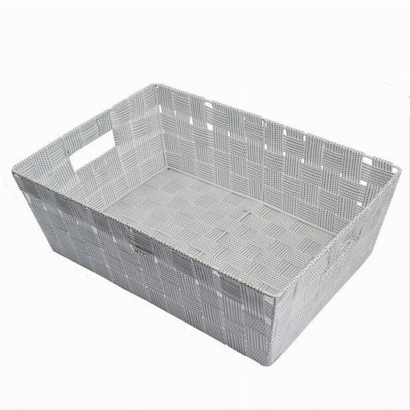foto del prodotto cleafe portaoggetti cesto tessuto intrecciato 38x26x13 cm maniglie grigio chiaro 79030 